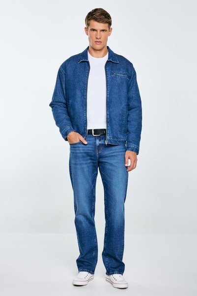 Big Star Geacă bărbătească din denim cu fermoar, căptușită, bleumarin Malcom ...
