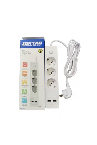 NO BRAND Prelungitor Jortan cu 3 prize, 2 port-uri USB si 2 port-uri Type-C