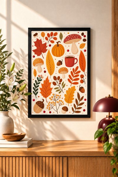 BAMBAŞKA MODA Poster cu ramă din lemn cu tematică de toamnă – Decor modern pe...