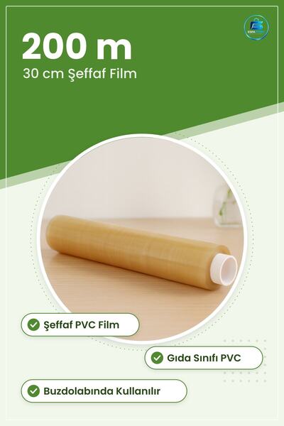 TARER Gıda Streç Film PVC 30 cm x 200 m Şeffaf Mutfak Sarma Filmi Restoran Catering Ev Kullanımı