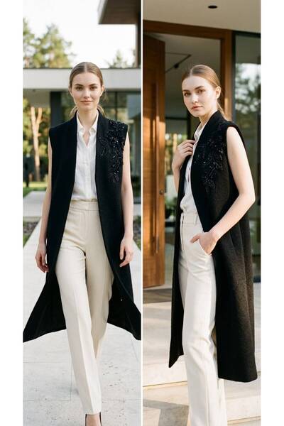 AYMİSS FASHIONABLE FLORAL, LACE-EMBELLISHED, SLEEVELESS VEST (LENGTH 110 CM) ...
