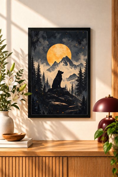 BAMBAŞKA MODA Tablou decorativ cu ramă din lemn „Stăpânul Munților” – Decoraț...