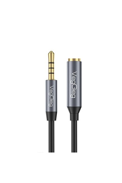 Veggieg 3.5mm TRSS Aux Kulaklık Mikrofon Ses Uzatma Kablosu 2 Metre