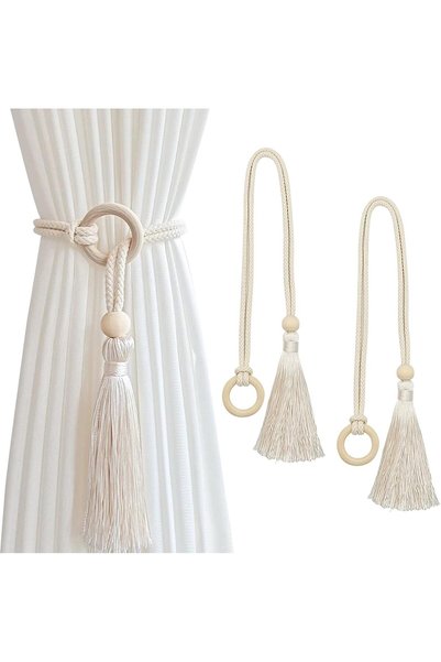 SYOSI Boho Tassel Curtain Tiebacks, 2 Pack Wooden Button Window Holdbacks, Mo...
