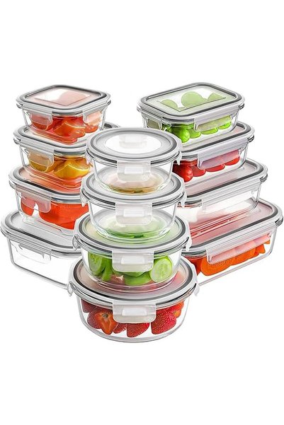 RFAQK 24 Pack Glass Food Storage Containers-35OZ-11OZ (12Containers&12 Lids) ...