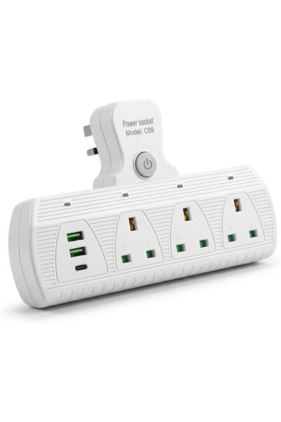 Zaprus 3-Way Safety Power Strip with USB-C & Dual USB-A Ports – 2500W/10A Sur...