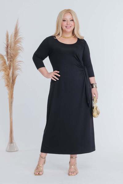 Madwilo Women's Black Tie-Detail Plus-Size Stretch Maxi Dress