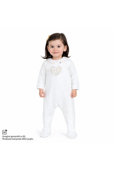 Chicco Salopeta bebe din velur cu deschidere in fata, Alb cu model, 01474-70MFCI