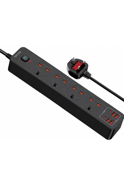 Konavix NAVIX Premium Quality Black Power Strip 4 AC Outlets + 4 USB & 2 Type...