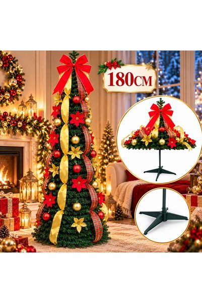 JML Brad de Crăciun Artificial Pliabil 180 cm, Decorat cu Globuri, Flori și P...