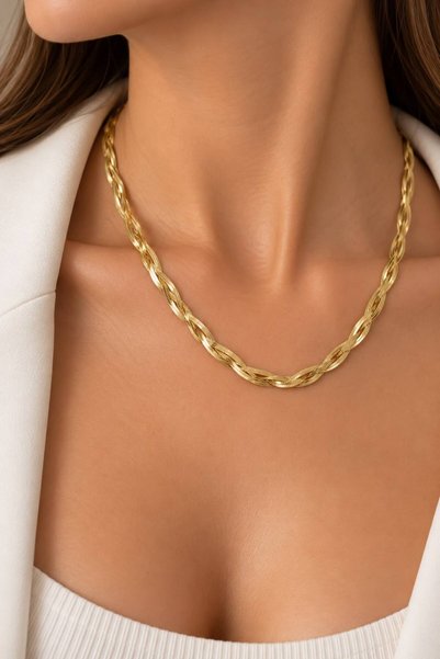 Nilsu Aksesuar Stamped Steel Herringbone Necklace