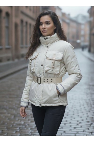 MILANO COLLECTION Geaca Dama de Iarna Scurta cu Curea si Buzunare Cargo, GR2003