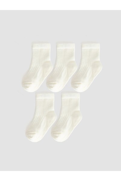 LC Waikiki Alita City Farkıyla Lcw Baby Ecru Plain 5-Piece Pack Baby Boy Socks