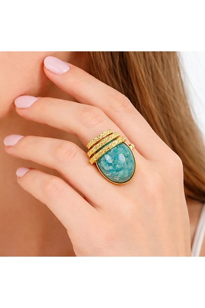 unbranded D32080D LOUA JEWELS Γυναικεία χειροποίητα Δαχτυλίδια επίχρυσα με γα...