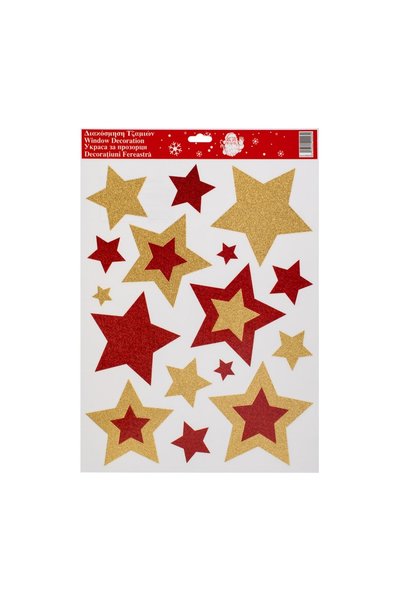 OEM Autocolante Decorative de Crăciun Stele Rosii glitter auriu 30x38 cm, pen...