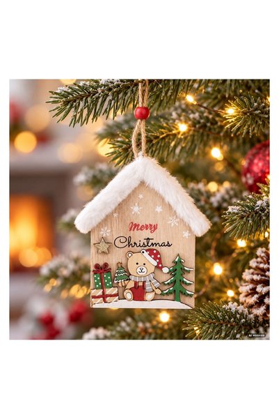 OEM Ornament brad de Crăciun din lemn in Forma de Casuta 10x12 cm, pentru bra...