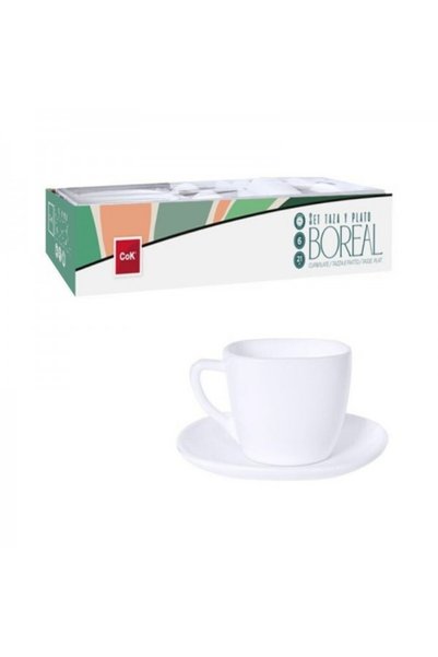 COK Set de 6 cești opal cu farfurioare, Boreal, 210 ml