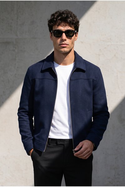 BASEL.CO Premium Polo Collar Zip-Up Melton Blazer