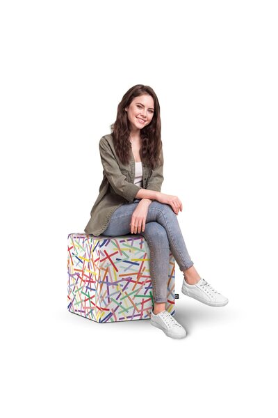 Updeco Taburet Cub XL, din burete, material textil, cu husa detasabila, dimen...