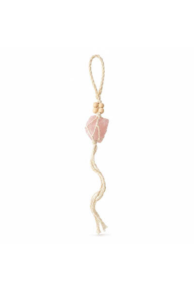 craftmystic Ornament din Cuarț Roz brut, cu bile de bambus și sfoară, 32 cm
