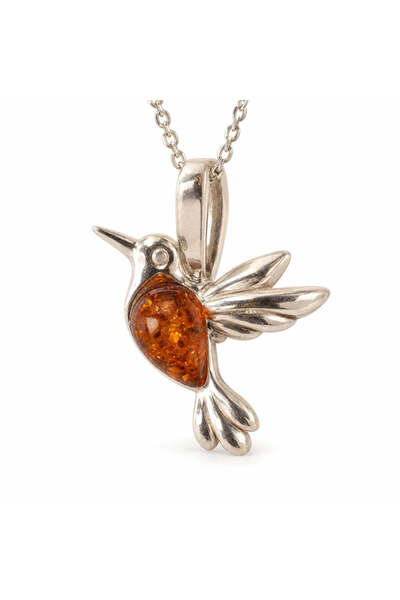 craftmystic Colier cu Chihlimbar roșu , Pasărea Colibri, Argint 925 - Energie...