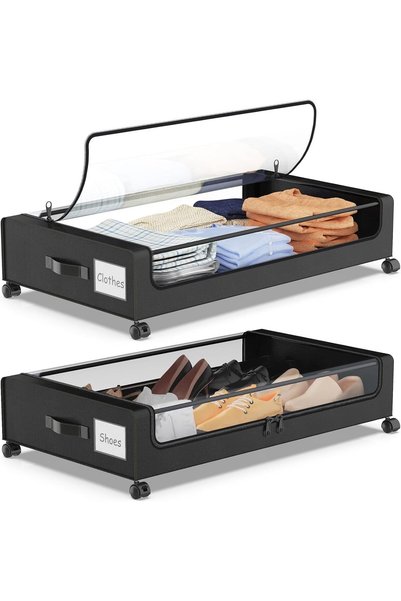 NALACAL Under Bed Storage with Wheels, Storage Containers with Reinforced Han...