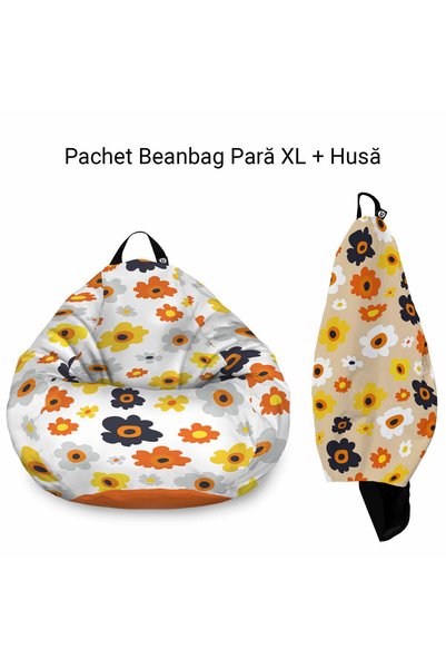 Updeco Pachet: Fotoliu + Husă Puf Bean Bag tip pară XL, impermeabil, pentru i...