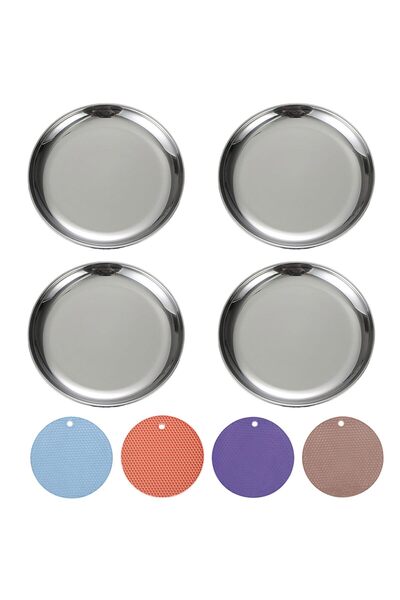 GENERAL Set of 2 Stainless Steel Cat Food Bowls - with Non-Slip Placemat - fo...