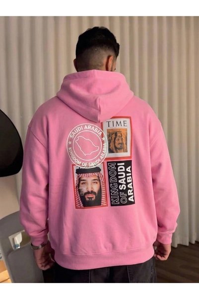 HAI COLLECTİON سويت شيرت وردي كبير الحجم بغطاء للرأس، مناسب للرجال والنساء.