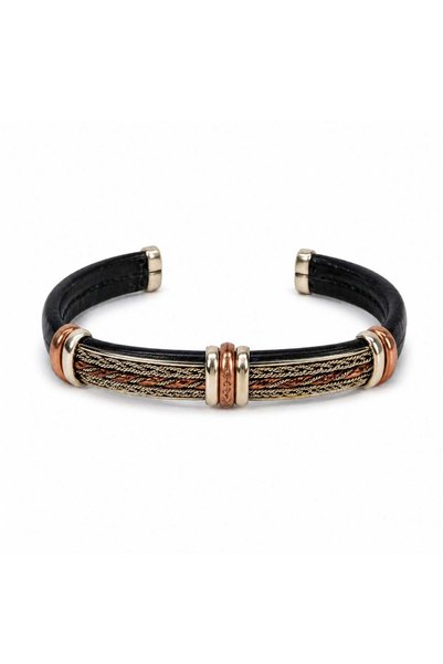craftmystic Brățară Bărbătească din Piele Naturală cu Cupru Împletit - Stil M...