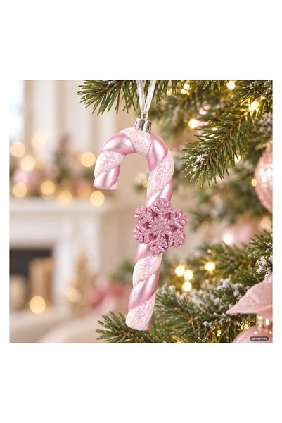 OEM Ornament 3D de Crăciun în formă de acadea roz cu glitter și fulg decorati...