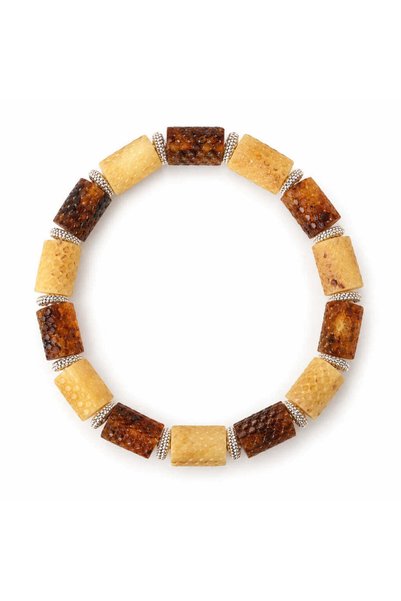 craftmystic Brățară cu Chihlimbar galben și roșu, oval, pe elastic, pentru bă...