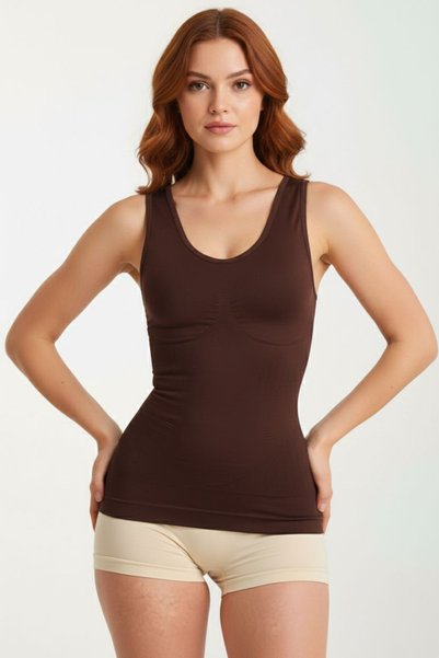 Şeker Portakalım Thick Straps Women's Corset Tank Top 6055 Brown