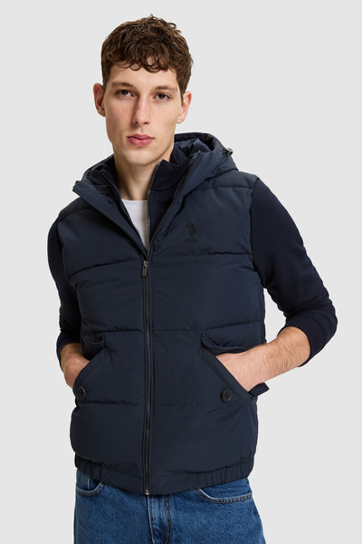 U.S. Polo Assn. Men's Navy Blue Hooded Zippered Pocket Vest 50326208-VR033