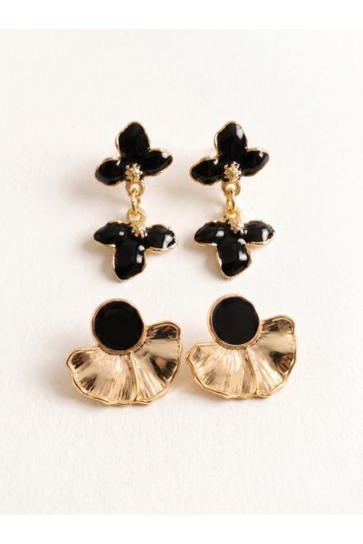 AURRARİ Set of 2 Dangling Flower and Fan Earrings