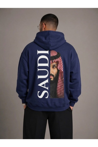 HAI COLLECTİON سويت شيرت بغطاء للرأس باللون الأزرق الداكن، مقاس كبير، مناسب ل...