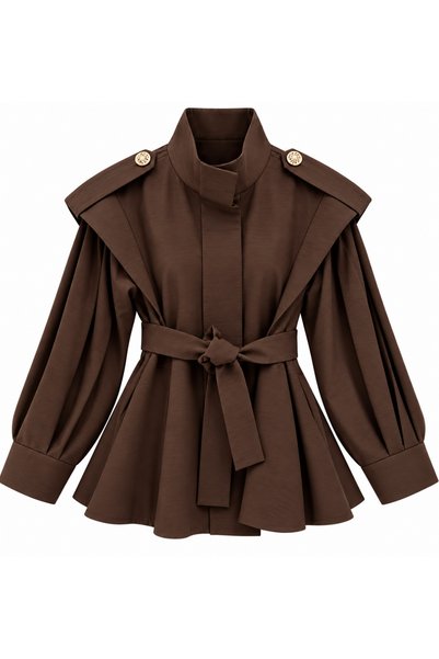 Müq Mademoiselle Epaulet-Style Cotton-Padded Shoulder Pad Belted Trench Coat