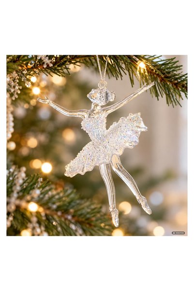 OEM Ornament de Crăciun în formă de balerină albă irizată, înălțime 15 cm, pe...