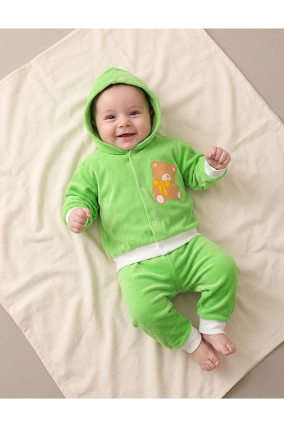 MiniKids Βελούδινη φόρμα Ρουμανία Teddy Bear, πράσινη