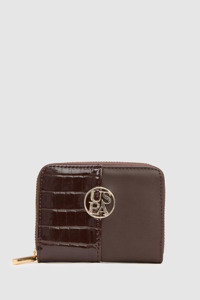 U.S. Polo Assn. Γυναικείο πορτοκαλί πορτοφόλι με ανάγλυφη υφή κροκό, πάνελ σε...