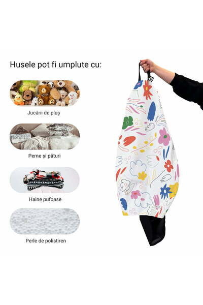 Updeco Husa Puf Beanbag tip Para L, impermeabilă, cu mâner, 80 x 80 x 55 cm, ...