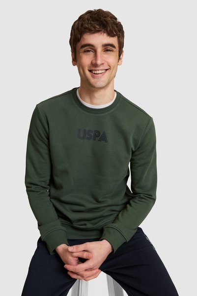 U.S. Polo Assn. Men’s Green Crew Neck Regular Fit Green Chest-Printed Sweatsh...