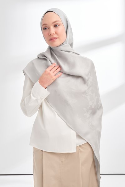 ARMANDA MAREN PATTERNED FLOSS VISCOSE SCARF - SILVER