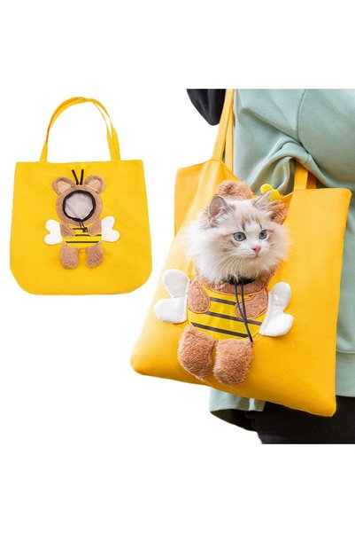 KASTWAVE Pet Canvas Shoulder Carrying Bag, Cute Bee-Shaped Pet Canvas Shoulde...