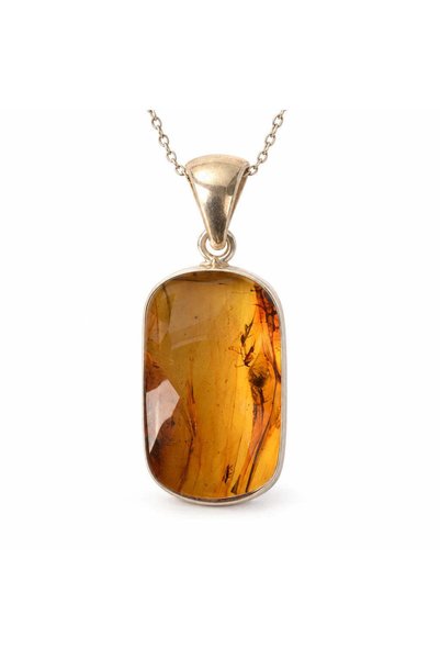 craftmystic Κολιέ με Φυσικό Κεχριμπάρι κόκκινο, ορθογώνιο, στήριγμα από Ασημί...