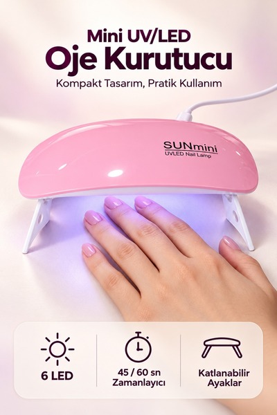 DEMPOWER Mini UV LED Kalıcı Oje Kurutucu 6W USB Bağlantılı Katlanabilir Tırna...
