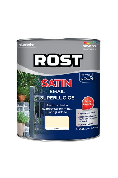 ROST Vopsea alchidică pentru lemn/metal Satin interior/exterior crem, 0,6 l
