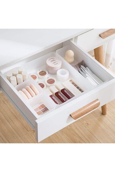 ALMEKAQUZ 5 PCS Clear Drawer Organizers Set, 4 Sizes Plastic Vanity Drawer Or...