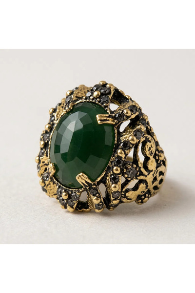 Dorvina Bronze Women's Ring, Authentic Copper Jewelry, Zircon-Inlaid Green St...