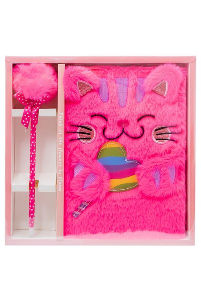 OEM Cat Plush Diary with Pen, 80 Lined Sheets